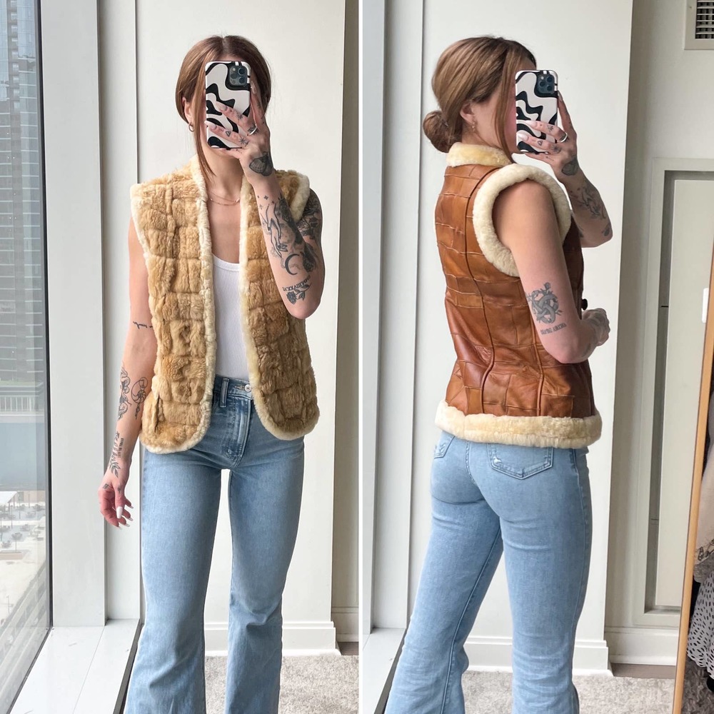 Vintage Brown and Cream Leather Vest - Picture 2 of 16
